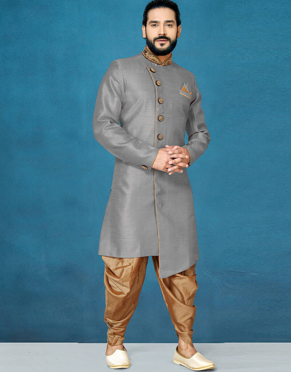Gray Kurta Dhupion Art Silk Dhoti