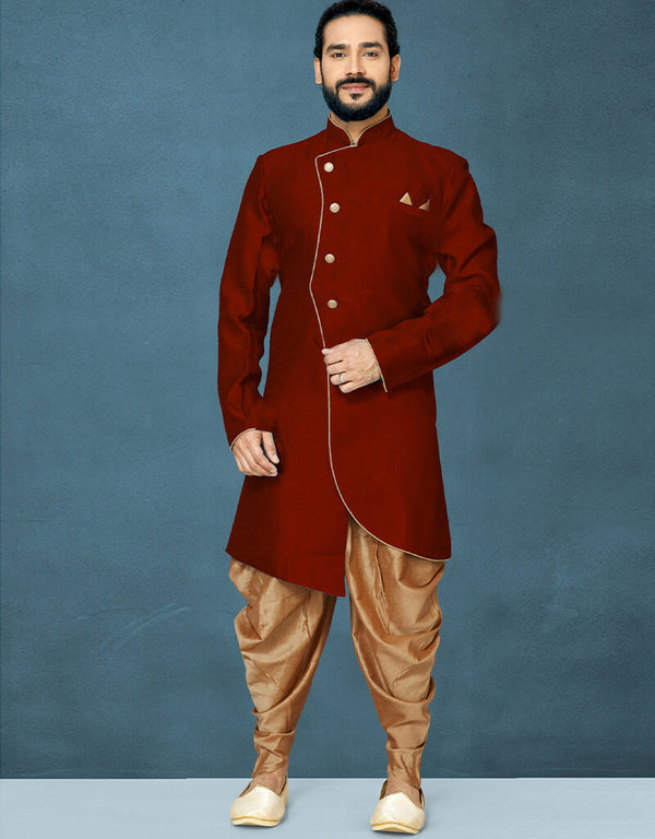 Maroon Kurta Dhupion Art Silk Dhoti