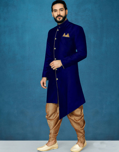 Navy Blue Kurta Dhupion Art Silk Dhoti
