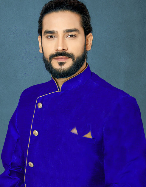 Royal Blue Kurta Dhupion Art Silk Dhoti Closure View