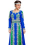 Modest Green and Blue Georgette Hand Silver Embroidery Moroccan Kaftan