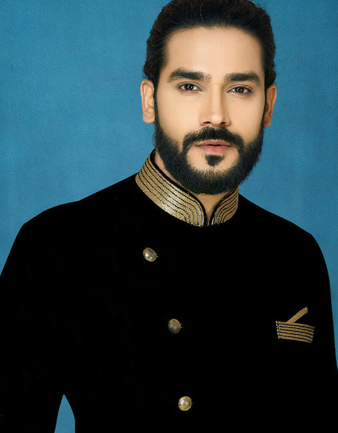 Black Kurta Dhupion Art Silk Dhoti Closure View