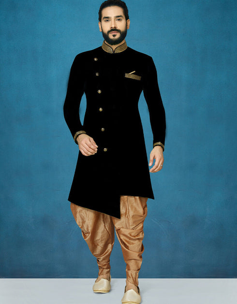 Black Kurta Dhupion Art Silk Dhoti