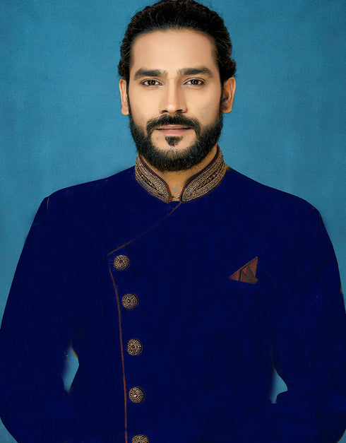 Navy Blue Kurta Dhupion Art Silk Dhoti Closure View