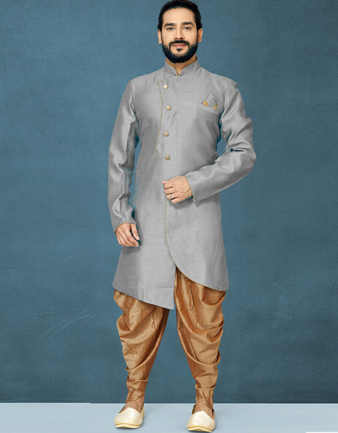 Gray Kurta Dhupion Art Silk Dhoti
