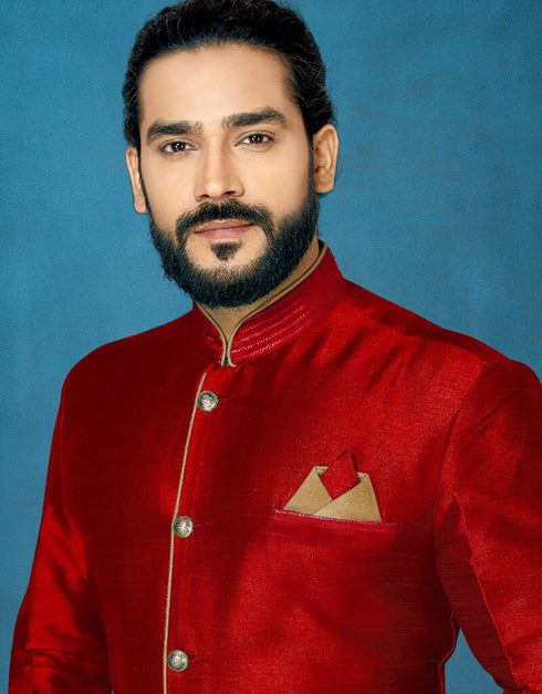 Maroon Kurta Dhupion Art Silk Dhoti Closure View