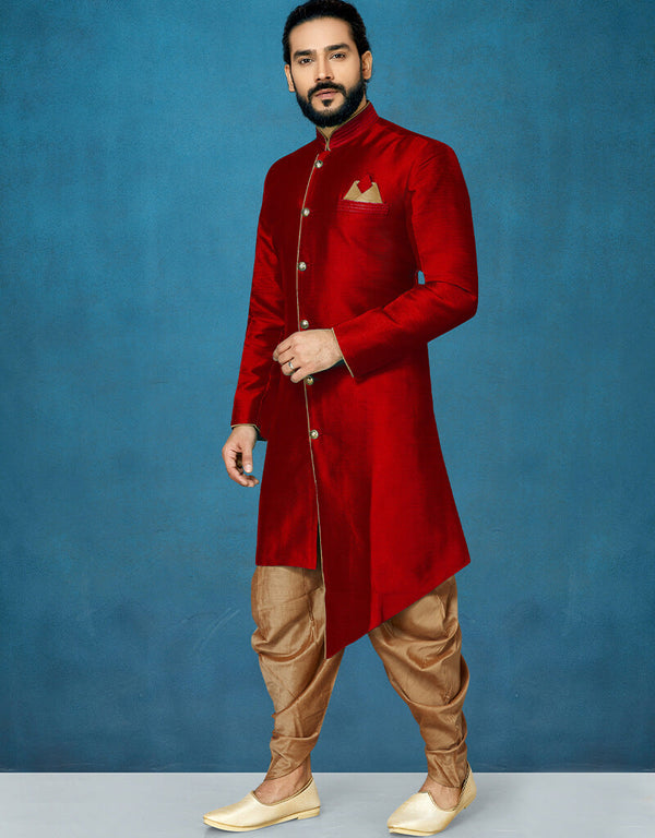 Maroon Kurta Dhupion Art Silk Dhoti