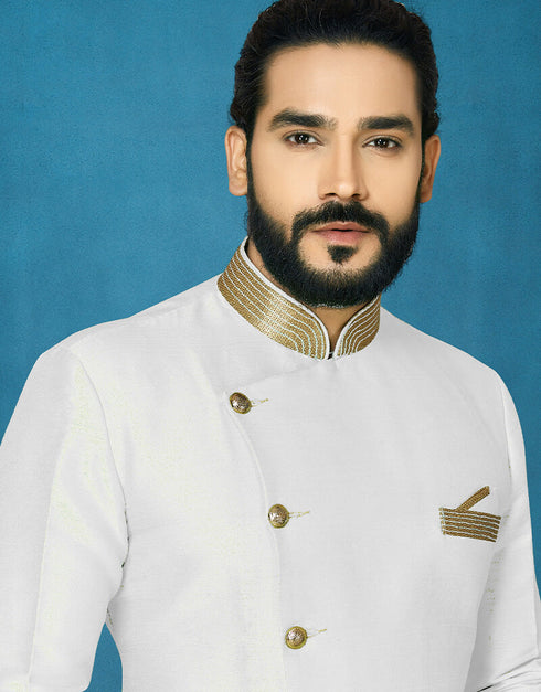 White Kurta Dhupion Art Silk Dhoti Closure View