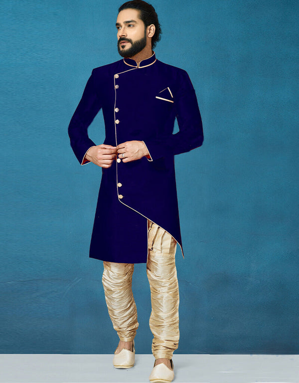 Navy Blue Kurta Dhupion Art Silk Breaches Pant