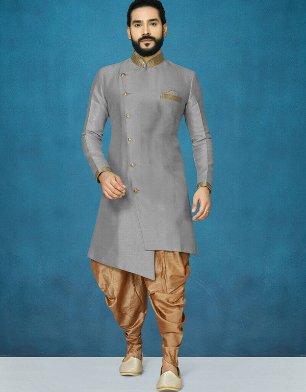 Gray Kurta Dhupion Art Silk Dhoti