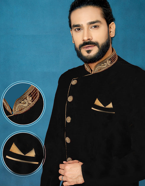 Black Kurta Dhupion Art Silk Dhoti Closure View