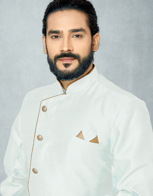 White Kurta Dhupion Art Silk Dhoti Closure View