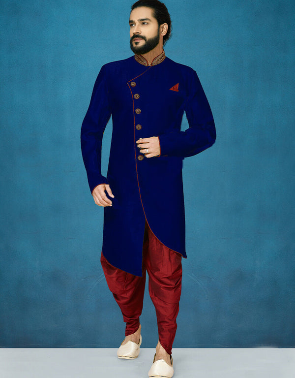 Navy Blue Kurta Dhupion Art Silk Dhoti