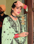 Pista Green Palazzo style Salwar Suit Faux Georgette Salwar Kameez in Embroidery, Foil Paper & Lace Work Closure View