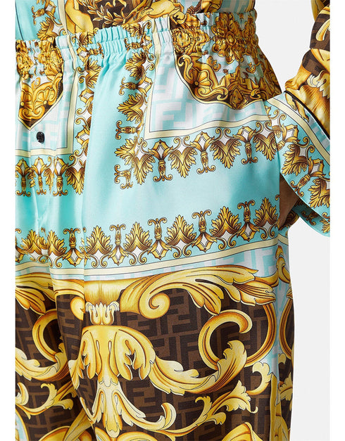 Gold Soft Satin Silk Pant Shirt Side View