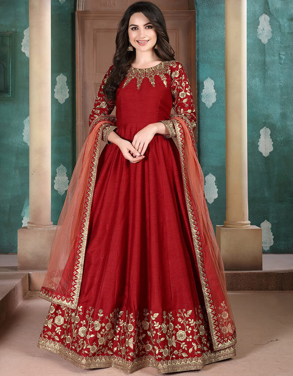 Bottle Green Net Anarkali Anarkali