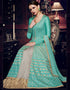 Heavy Designer Wedding Wear Salwar Suit Sea Turtle Green Handloom Silk Pant Anarkali Close-up View