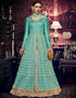 Heavy Designer Wedding Wear Salwar Suit Sea Turtle Green Handloom Silk Pant Anarkali Front View