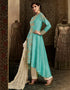 Heavy Designer Wedding Wear Salwar Suit Fountain Blue Silk Pant Straight Close-up View