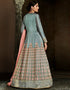 Heavy Designer Wedding Wear Salwar Suit Oslo Grey Silk Pant Anarkali Close-up View