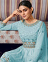 Sky Blue Sharara style Suit Semi-Stitched Suits Salwar Kameez in Embroidery, Foil Mirror & Lace Work Closure View