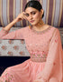 Peach Sharara style Suit Semi-Stitched Suits Salwar Kameez in Embroidery, Foil Mirror & Lace Work Closure View