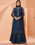 Blue Sharara style Suit Pure Georgette Salwar Kameez in Embroidery, Sequins & Lace Work