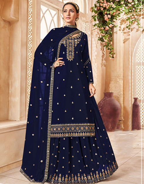 stylish dark blue georgette designer traditional wedding wear salwar suit with dark blue georgette ie-3-1121 Front View