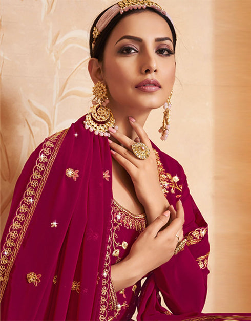 chic wine red georgette designer traditional wedding wear salwar suit with wine red georgette ie-4-1122 Close-up View