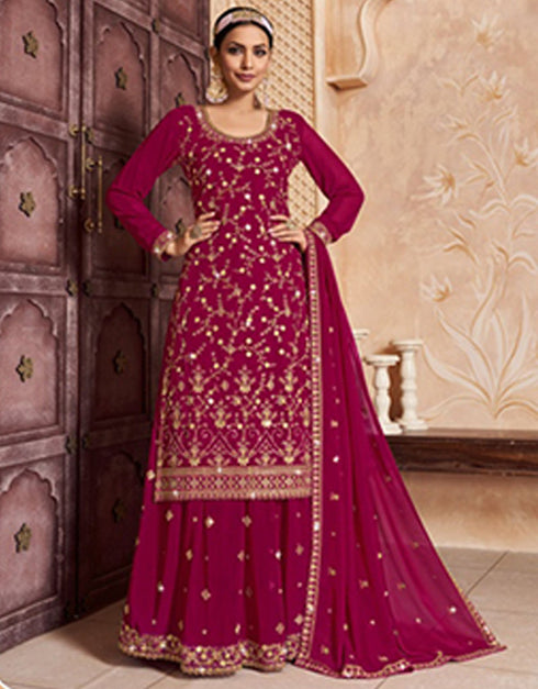 chic wine red georgette designer traditional wedding wear salwar suit with wine red georgette ie-4-1122 Front View