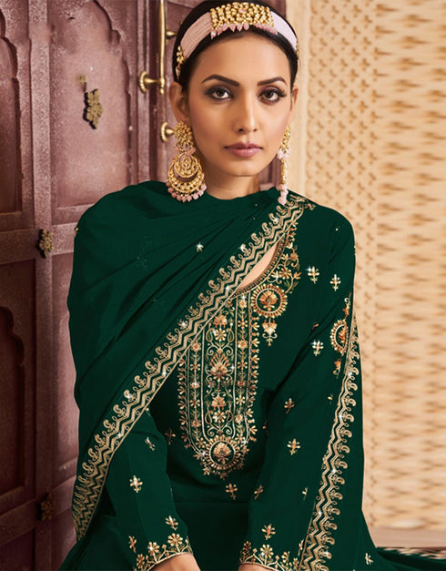 trendy dark green georgette designer traditional wedding wear salwar suit with dark green georgette ie-5-1123 Close-up View