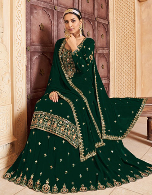 trendy dark green georgette designer traditional wedding wear salwar suit with dark green georgette ie-5-1123 Back View