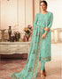Sky Blue Chudidar style Suit Faux Georgette Salwar Kameez in Embroidery, Stone & Lace Work