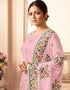 Pink Chudidar style Suit Faux Georgette Salwar Kameez in Embroidery, Stone & Lace Work Closure View