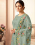 Green Chudidar style Suit Faux Georgette Salwar Kameez in Embroidery, Stone & Lace Work Closure View