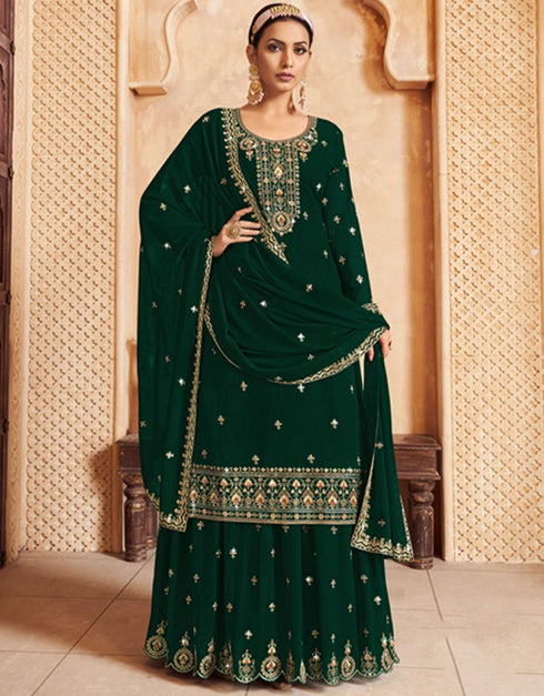 trendy dark green georgette designer traditional wedding wear salwar suit with dark green georgette ie-5-1123 Front View