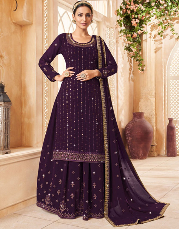 elegant dark wine georgette designer traditional wedding wear salwar suit with dark wine georgette ie-6-1124 Front View