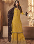 Yellow Sharara style Suit Faux Georgette Salwar Kameez in Embroidery, Sequins & Lace Work