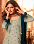 Grey Sharara style Suit Faux Georgette Salwar Kameez in Embroidery, Sequins & Lace Work Closure View