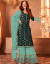 Bottle Green Sharara style Suit Faux Georgette Salwar Kameez in Embroidery, Sequins & Lace Work