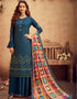 Sky Blue Palazzo style Suit Faux Georgette Salwar Kameez in Embroidery, Digital Print & Lace Work