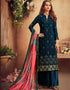 Blue Palazzo style Suit Faux Georgette Salwar Kameez in Embroidery, Sequins & Lace Work