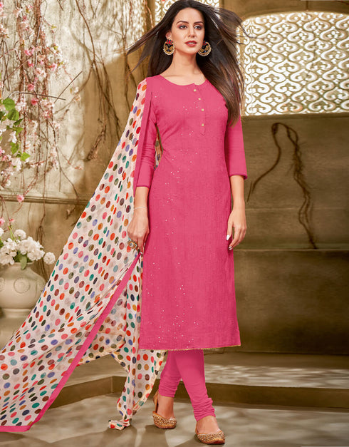 Pink Chanderi Cotton Chudidar Salwar Suits