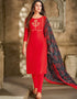 Red Chanderi Cotton Chudidar Salwar Suits
