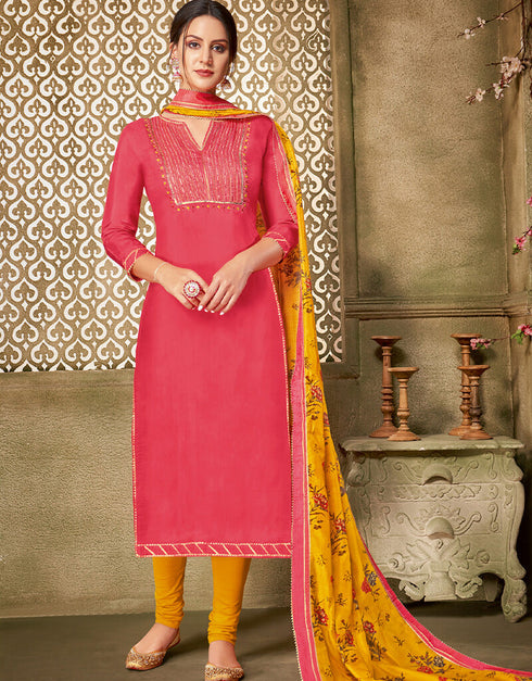 Pink Chanderi Cotton Chudidar Salwar Suits