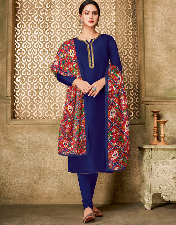 Blue Chanderi Cotton Chudidar Salwar Suits