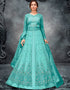 Sky Blue Lehenga style Suit Butterfly Net Salwar Kameez in Embroidery, Stone & Lace Work