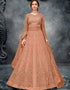 Orange Lehenga style Suit Butterfly Net Salwar Kameez in Embroidery, Stone & Lace Work
