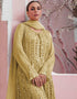 Yellow Sharara style Suit Faux Georgette Salwar Kameez in Embroidery, Sequins & Lace Work Closure View