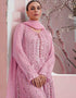 Rose Pink Sharara style Suit Faux Georgette Salwar Kameez in Embroidery, Sequins & Lace Work Closure View
